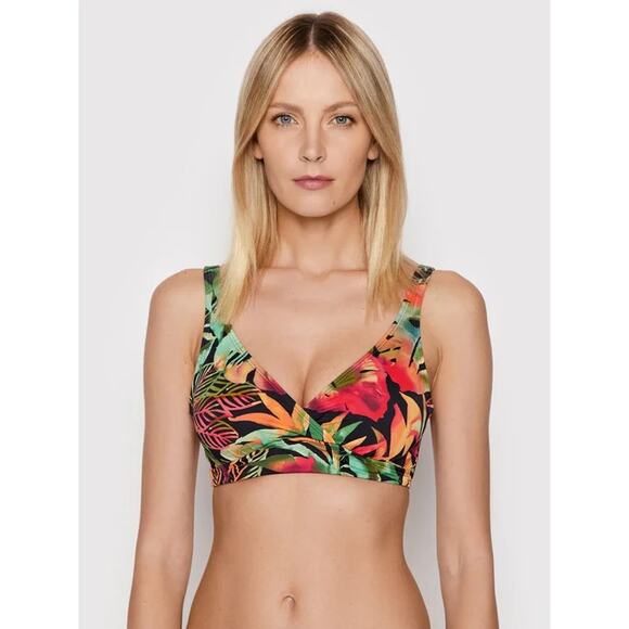 Lauren Ralph Lauren Surplice Underwire Swim Bikini Top Swimsuit Tropical Sz M/8 - Picture 1 of 7